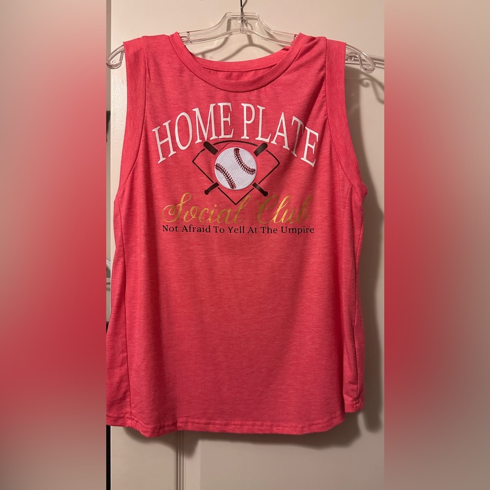 Red pink Home Plate Social Club Tank Top